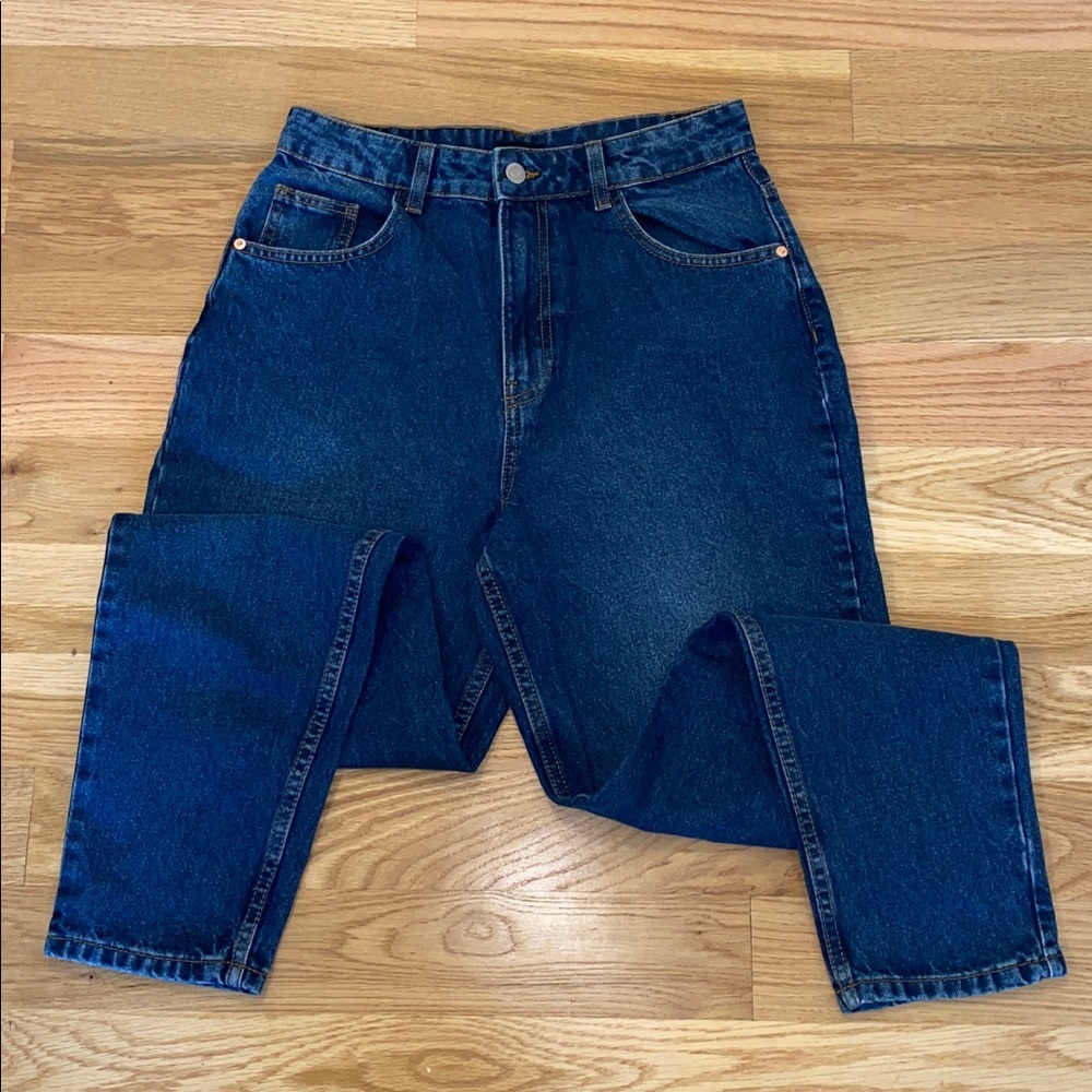 Prettylittlething dark wash high waist denim mom jeans size 6 NWT